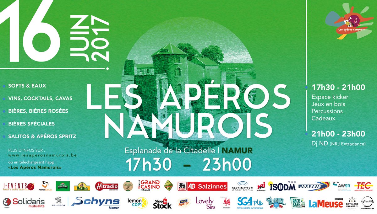 ilovenamur's tweet photo. #SaveTheDate #Incontournable #GrandPublic 🎉 Les Apéros Namurois #2 🗓 16 juin ⏰ 17:30 🗺 Citadelle de Namur 💶 Free 🙏🏻 @NamurEvents https://t.co/kvD039k7wm