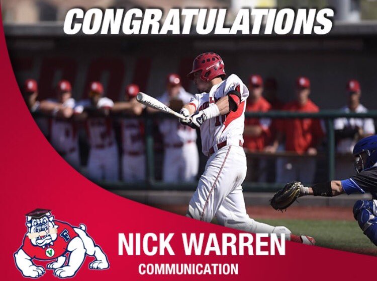 FresnoStateBSB's tweet photo. Congrats Nick! Nick will return to the 'Dogs in 2018 to pursue his masters degree!

#GoDogs #FresnoStateGrad🐾⚾️ https://t.co/qUb1cMzlV8
