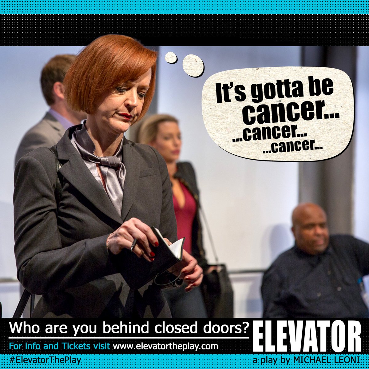 ElevatorThePlay's tweet photo. Elevator's CEO Woman has little anxiety today... Just wait until she gets stuck in an elevator with six strangers. See how she prevails! https://t.co/kQ0I8GXFcq