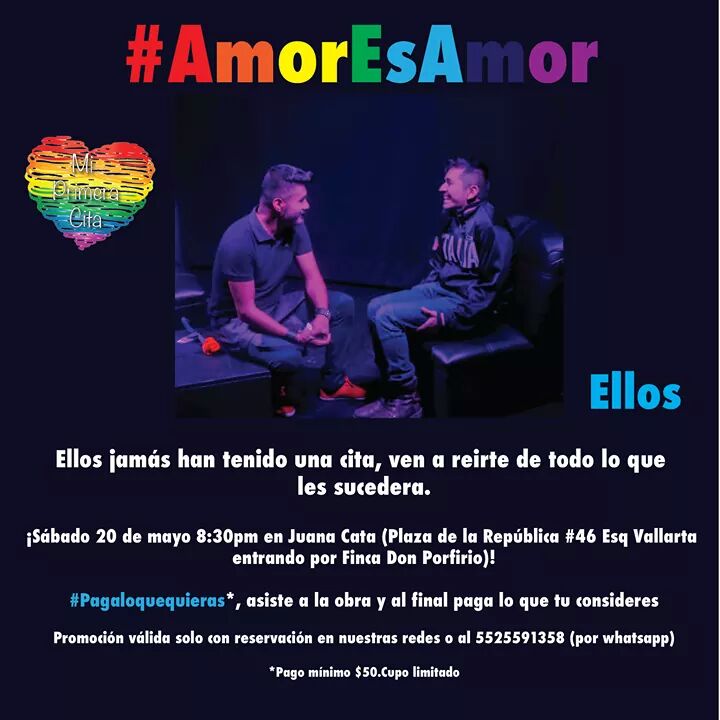 MiPCitaLGBT's tweet photo. Hoy "Ellos" te esperan en #JuanaCata 8:30pm aprovecha la promo #PagaLoQueQuieras. Solo reserva con tu nombre. #AmorEsAmor @alasbutacas https://t.co/OUom8e48c4