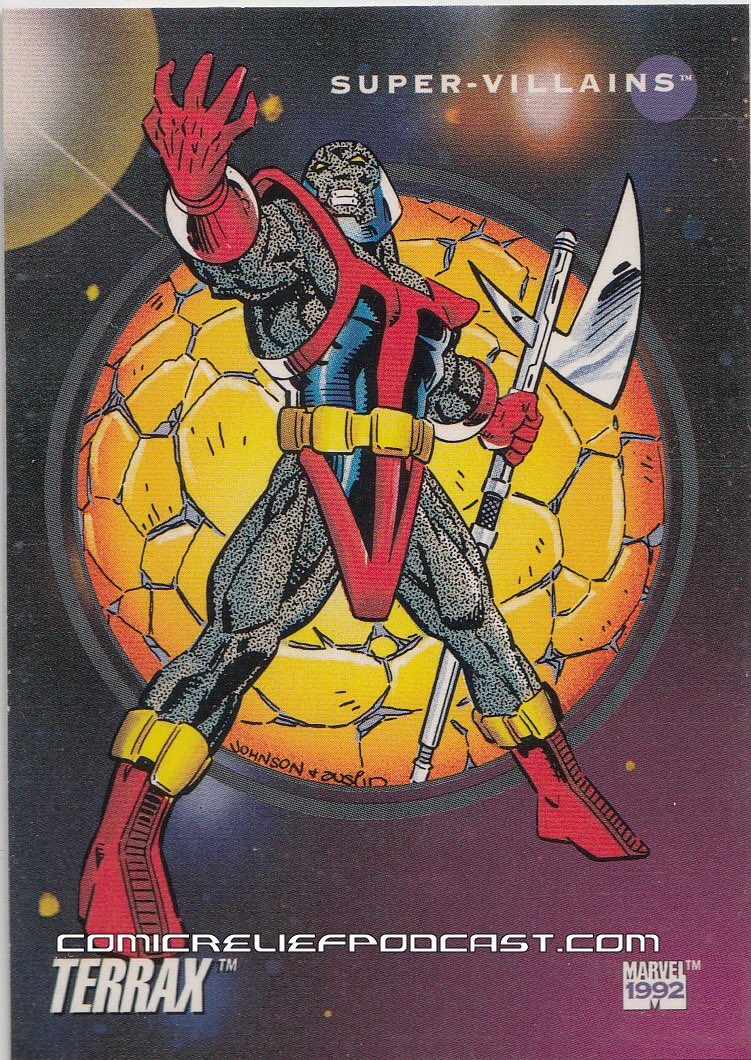 ComicReliefPodc's tweet photo. What is your favorite #Terrax story/moment so far? #TradingCards #Marvel1992 #Marvel1992TradingCards https://t.co/sZGRPBfoVs