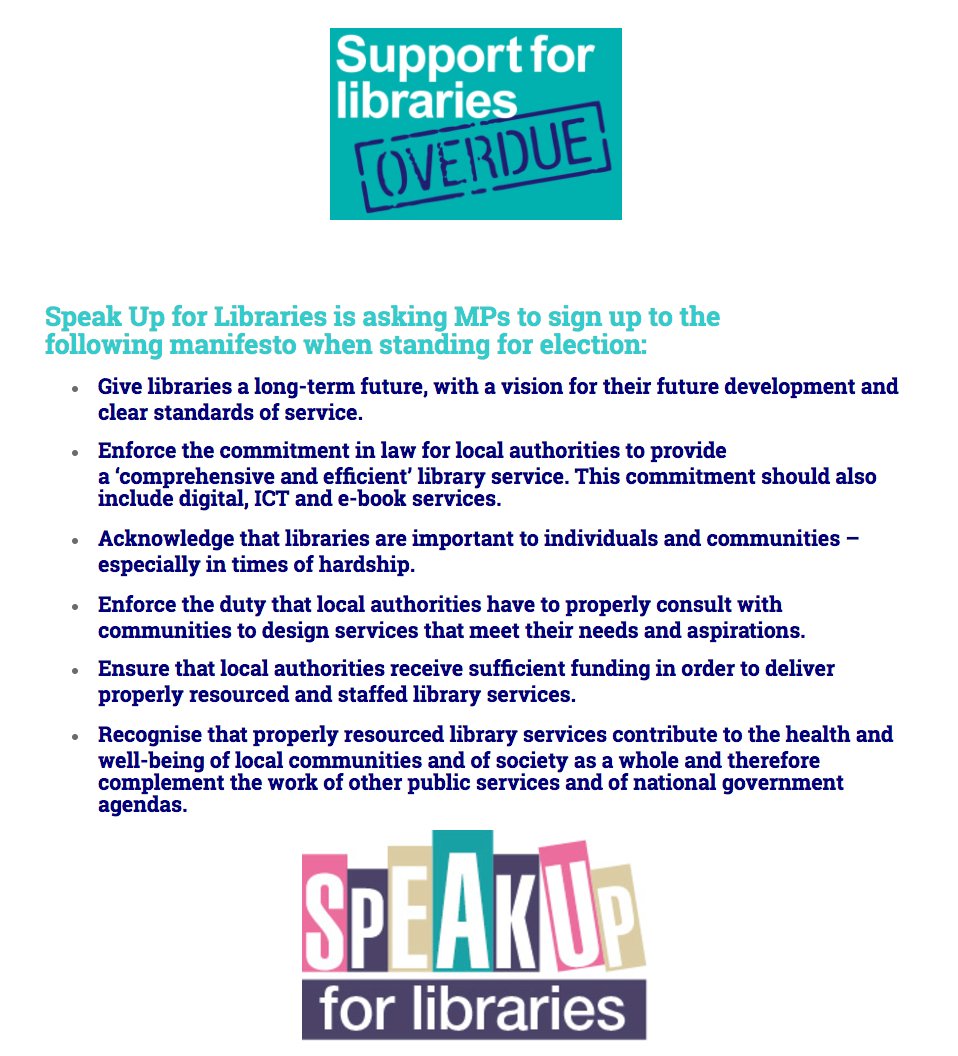 SpeakUp4Libs's tweet photo. Manifesto for Libraries for the General Election 2017 https://t.co/3pETOVexDM via @speakup4libs https://t.co/uyxTTYIMUX
