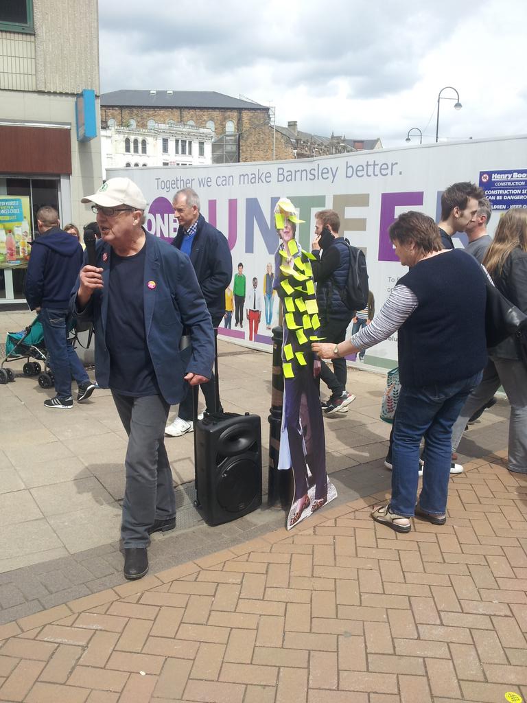 AndreaArmitage1's tweet photo. Lively rally with several campaign groups in Barnsley 2 encourage Labour vote.  Even Teresa May was here! #GE2017 https://t.co/oOMc7CEVWz