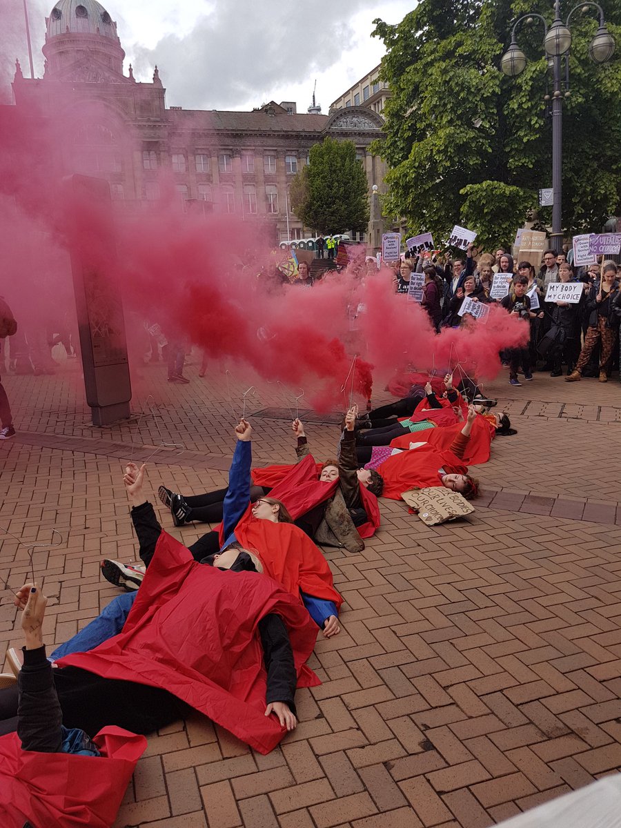 polly_jackman's tweet photo. #prochoicebrum counter-protest and die-in staged by @femfight and @SisterSupporter. My throat hurts from shouting! #freesafelegal https://t.co/k5JMRmOHEq
