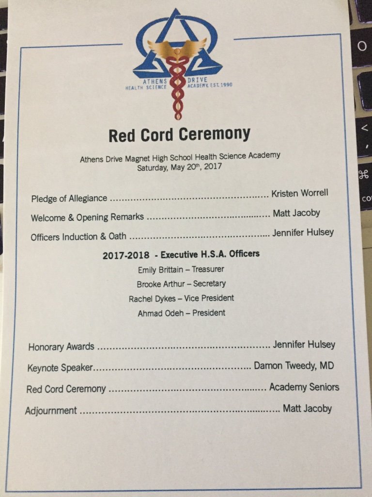 AthensHSMagnet's tweet photo. @ADHS_HSA Srs enjoyed Red Cord Ceremony!!Thanks @MacGregorDowns @DamonTweedyMD @WakeMed It was the perfect way to celebrate hsa grads! https://t.co/jqjdiWOELG