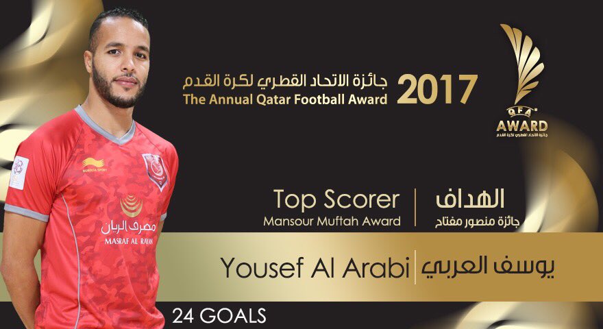 #QFAAwards Winner :  Top goal Scorer "Mansoor Muftah Award" – <a href="/elarabiyoussef/">El arabi Youssef</a>