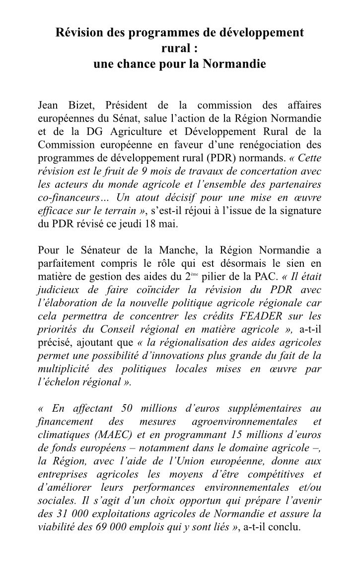 🔹COMMUNIQUÉ🔹
Révision des programmes de développement rural : une chance pour la Normandie