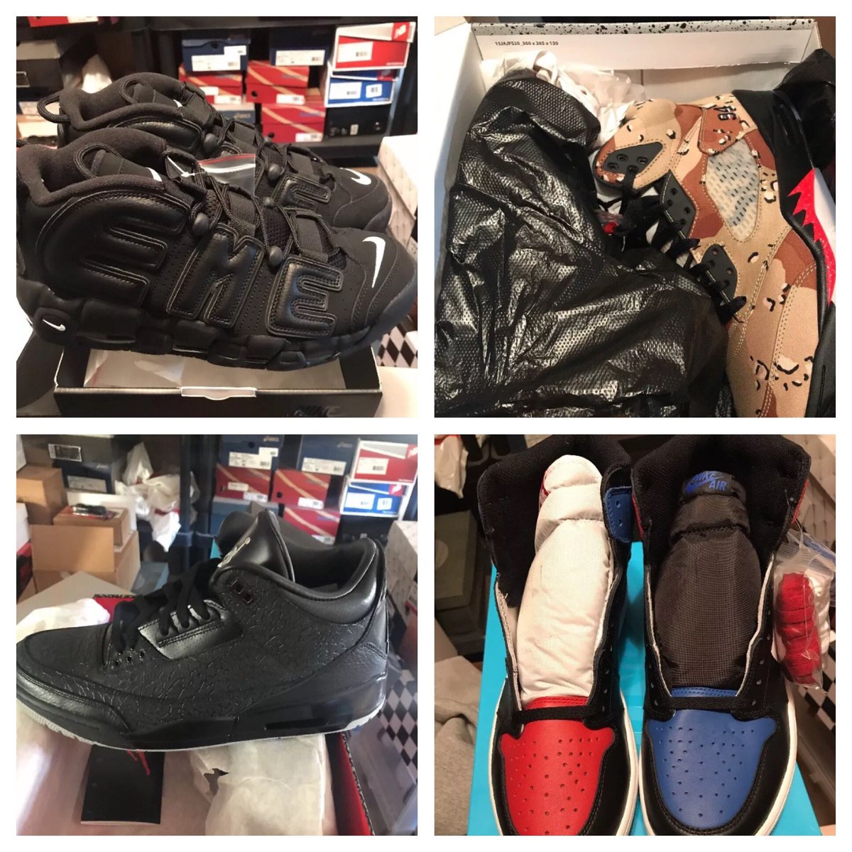 bill8755's tweet photo. FS  suptempo sz11.5 $375 supreme Camo sz 11.5 $420 flip 3 sz12 $215 top 3 sz12 $340 prices shipped invoiced. Plz rt https://t.co/33JgTejT7f