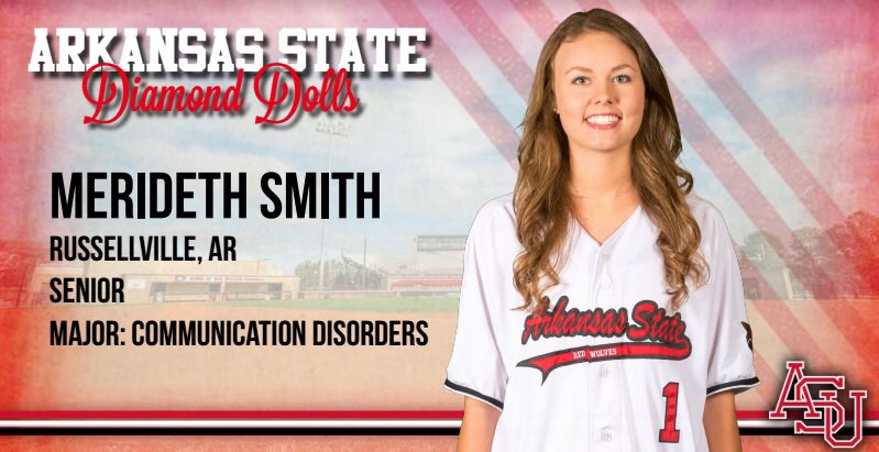 ASUDiamondDolls's tweet photo. Rounding out our diamond doll shoutouts with our captain,Merideth. She's a senior,communication disorders major from Russellville! #WolvesUp https://t.co/txrFlMOzGz