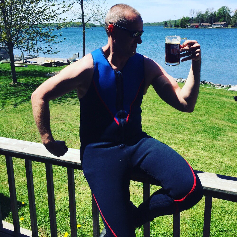 Fox_L1nda's tweet photo. Stay back ladies. This HAWTness in a wetsuit is all mine. 😂#foxcottage 
AND the dock is in.  Commence summer. https://t.co/G6326mAkmI