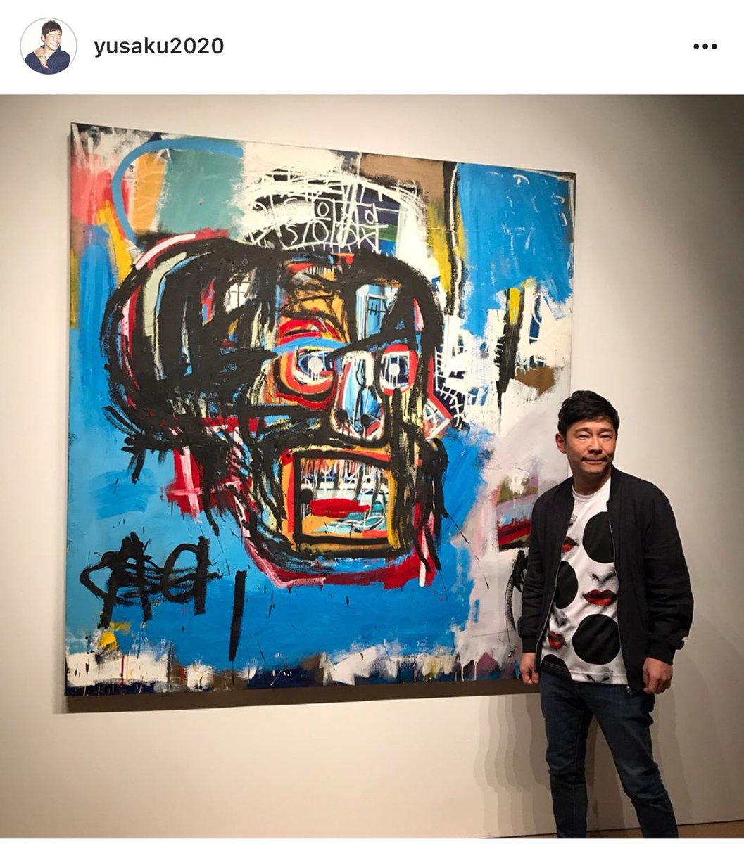 guzelonlu's tweet photo. Basquiat tablosu önünde poz veren bir müze ziyaretçisi zannedebileceğiniz bu adam 110 milyon dolar vererek tabloyu satın alan Yusaku Maezawa https://t.co/ov8BjI5bxB