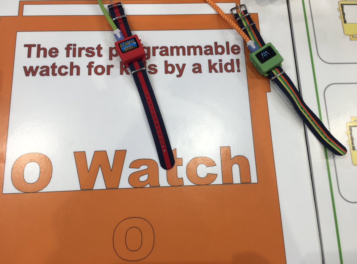 Hacksterio's tweet photo. Our friend @IoT4Kids is back with a new and improved O Watch—a Bluetooth-enabled, Arduino-compatible smartwatch. #MFBA17 https://t.co/ZM2yJwRkNm