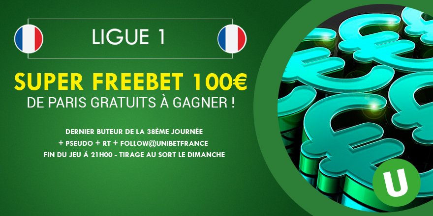 UnibetFrance's tweet image. 💥SUPER FREEBET💥
Pronostiquez 💪 le nom du dernier buteur ⚽️ en #Ligue1 pour gagner le 💶Super #Freebet 💶 de 100€ 😱 !  

#TeamParieur