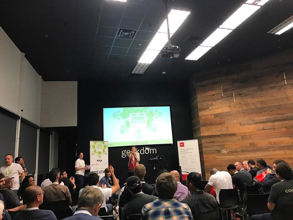 Renee009's tweet photo. Spending my morning with @themollycox and a room full of coders ready to tackle a 24 hour #VIACodeathon. #GoCodeSA https://t.co/qlb45D7WEz https://t.co/N8pOmhG20S