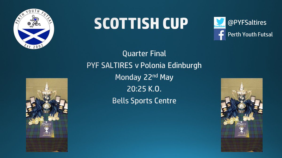 PYFSaltires's tweet photo. SCOTTISH CUP

This Monday we play our Scottish Cup quarter final against Polonia Edinburgh at Bells Sports Centre. All support welcome. https://t.co/MRJrJjt8el
