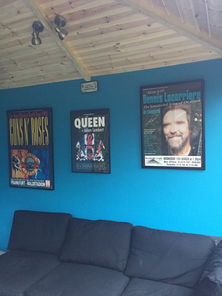 DebMalandrone's tweet photo. Hey. Guess what? Pete built a summer house. Then we put posters up in it. @DrBrianMay @DrHookOfficial @gunsnroses https://t.co/KswVZQlHL8