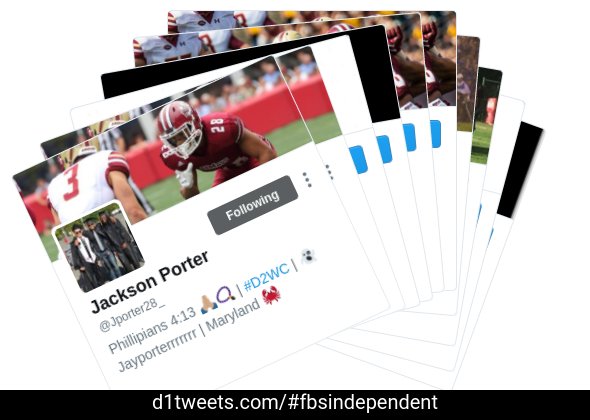 d1tweets_ind's tweet image. d1tweets.com/#fbsindependent updates card #10 d1tweets.com/fbsindependent… for Jackson Porter #D2WC