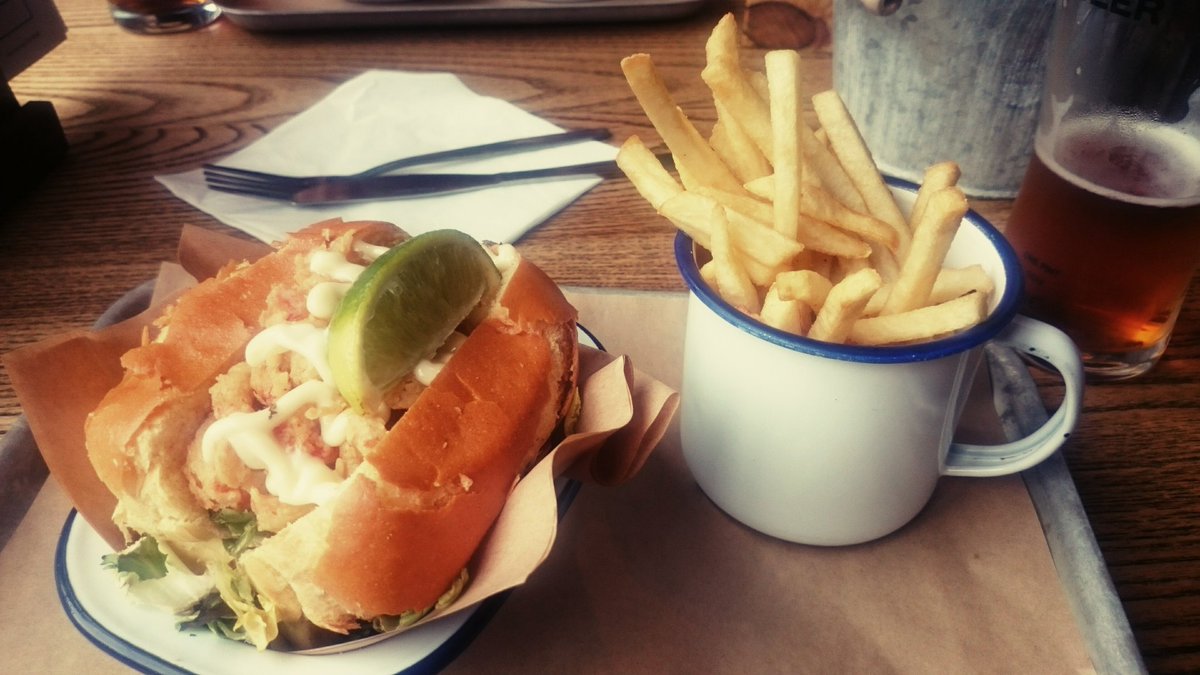 Turtypie's tweet photo. Reliving student life @TheBristolPear. They got fancy with the crayfish roll. https://t.co/nX9AX2obFc