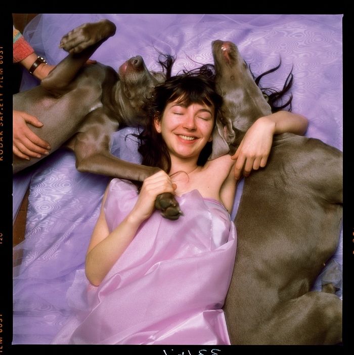 outtake &amp; healing image of Kate Bush &amp; her dogs Bonnie &amp; Clyde from the Hounds of Love cover shoot, 1985