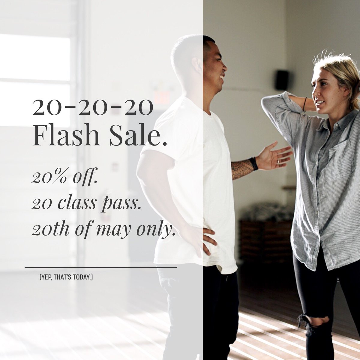 20% off all 20 class passes, today only: bit.ly/20-20-20-SALE