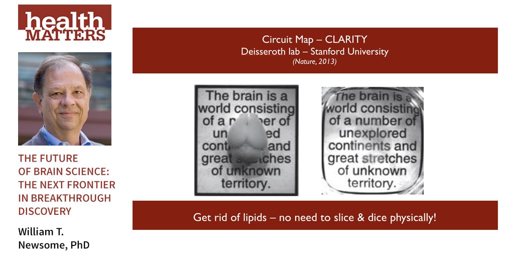 StanfordHealth's tweet photo. Deisseroth's revolutionary CLARITY: no dissection, makes lipids clear, reveals brain proteins, macromolecules of interest #HealthMatters2017 https://t.co/8k4mI4WCAe