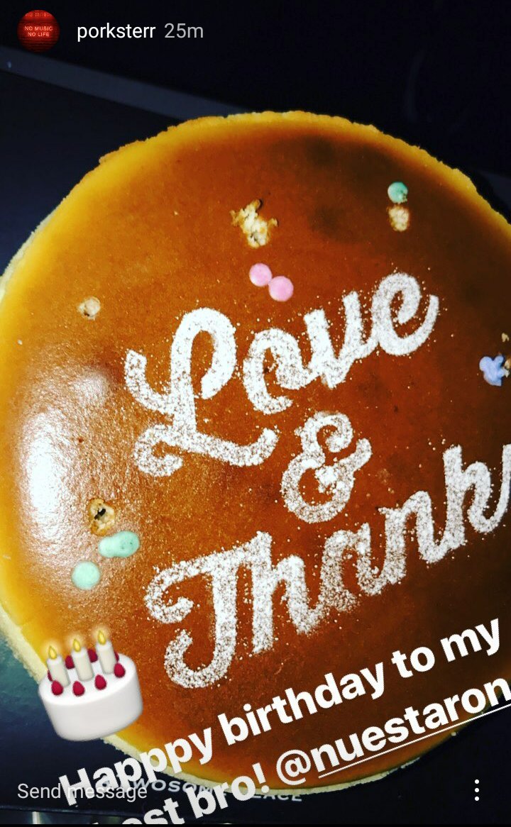 NUESTIntl's tweet photo. [170521] porksterr Instagram Story Update;

LOVE &amp; THANK

" Happy birthday to my best bro @.nuestaron " https://t.co/MaQGDx0oeO