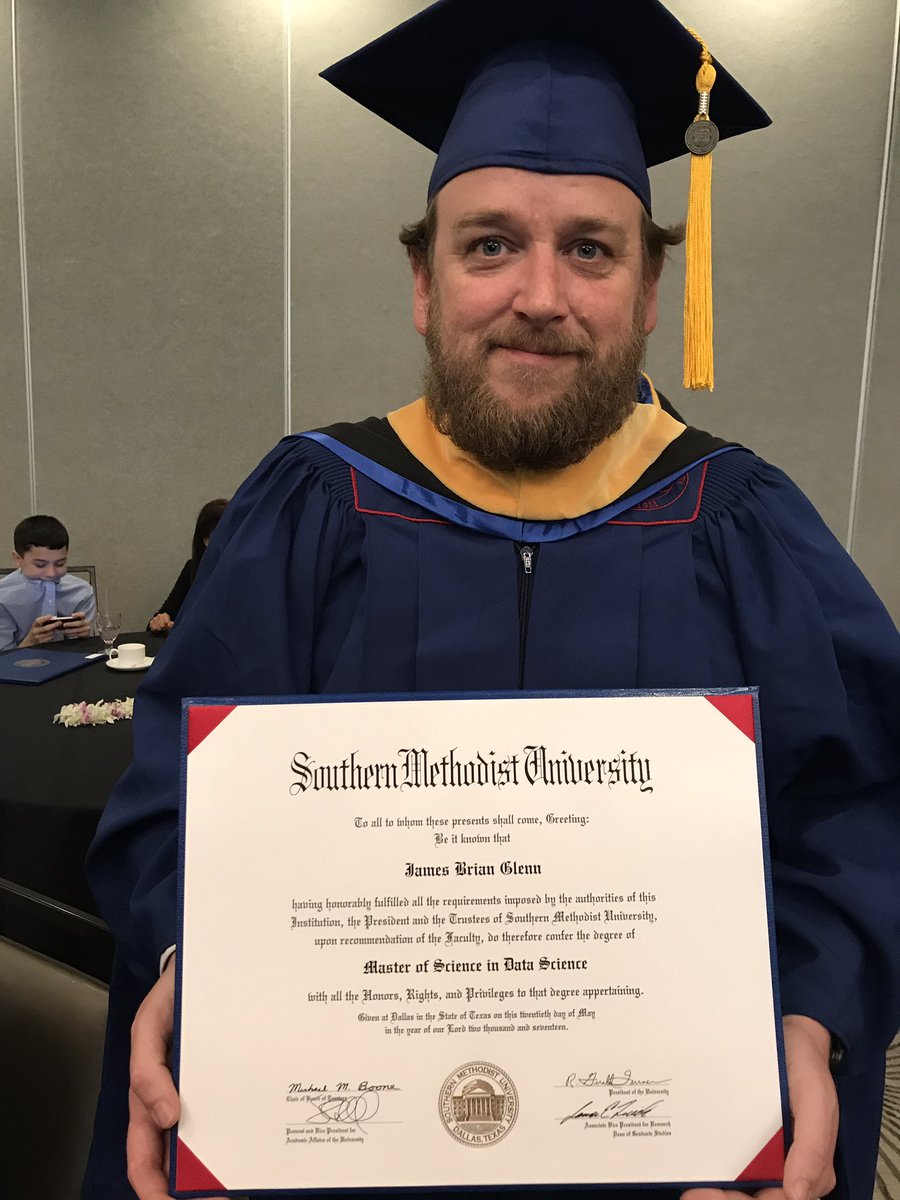 jimbglenn's tweet photo. There was an actual degree inside. Master's of Science in Data Science #SMUgrad https://t.co/N9sGOBsU9y