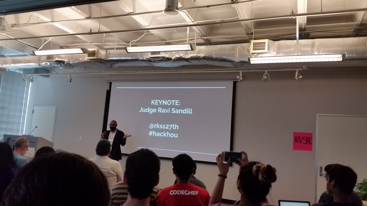 dotconnecter's tweet photo. .@rks127th Judge Sandill keynote #HouHack hackers present face of Houston, all minority population celebrating breaking silos, collaboration https://t.co/YxKA4WpjDp