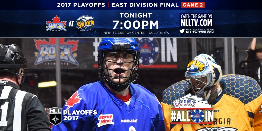 TorontoRockLax's tweet photo. Watch tonight's East Division Final Game 2 vs @GeorgiaSwarmLAX LIVE at https://t.co/E2arQ9PpFc and https://t.co/WvyM2hLuJ0 #ALLIN https://t.co/AIJxUJSHmC