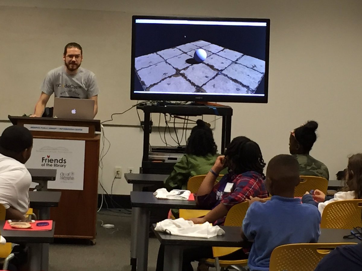 _CodeCrew's tweet photo. Big thx to @armyofpixels for speaking w/ our kids about game development at our Memphis In May Hour of Code celebration! #HourOfCodeCrew https://t.co/zruWo9gRG8