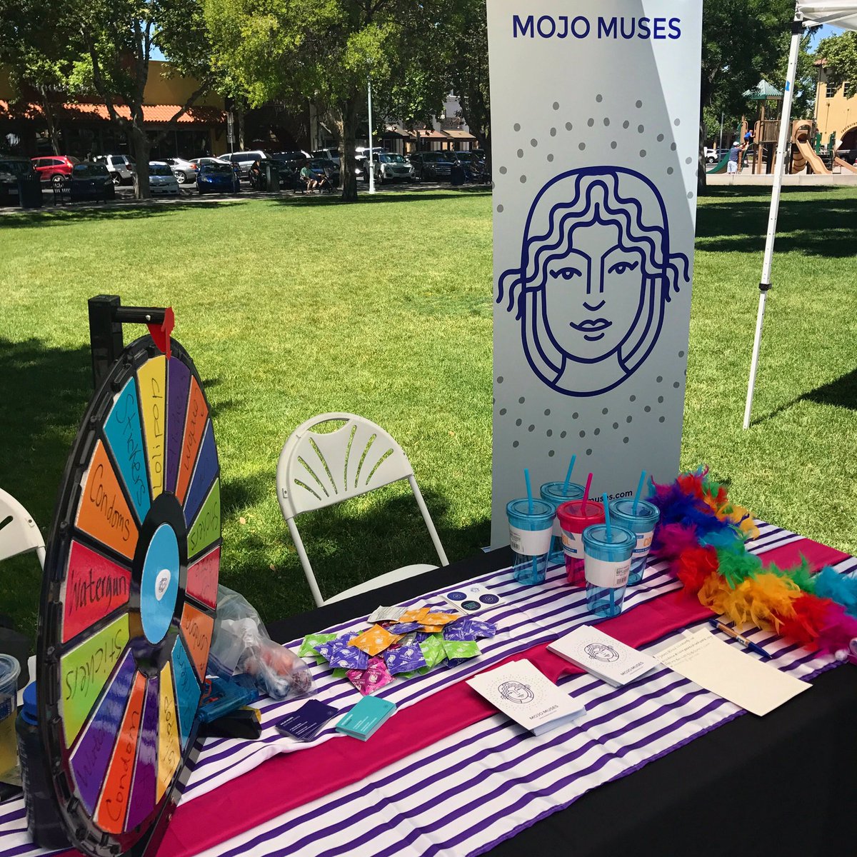 MojoMuses's tweet photo. Our table at Pride in Todos Santos Plaza... swing by to spin the wheel and win some prizes!

#mojomuses #prideontheplaza #rainbow #pride https://t.co/L28zt5WXTq