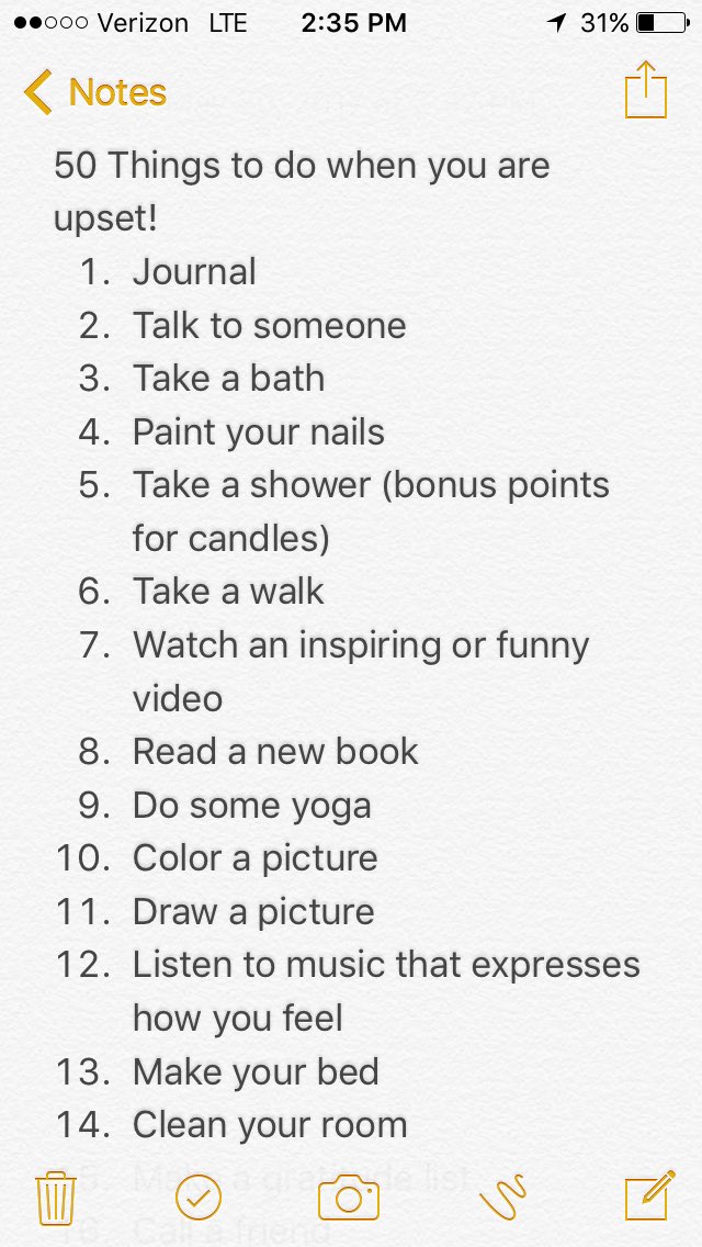 AmyCim's tweet photo. 50 things to do when you are upset!
Remember 
YOU ARE NEVER ALONE. https://t.co/ocCfkvLDiR