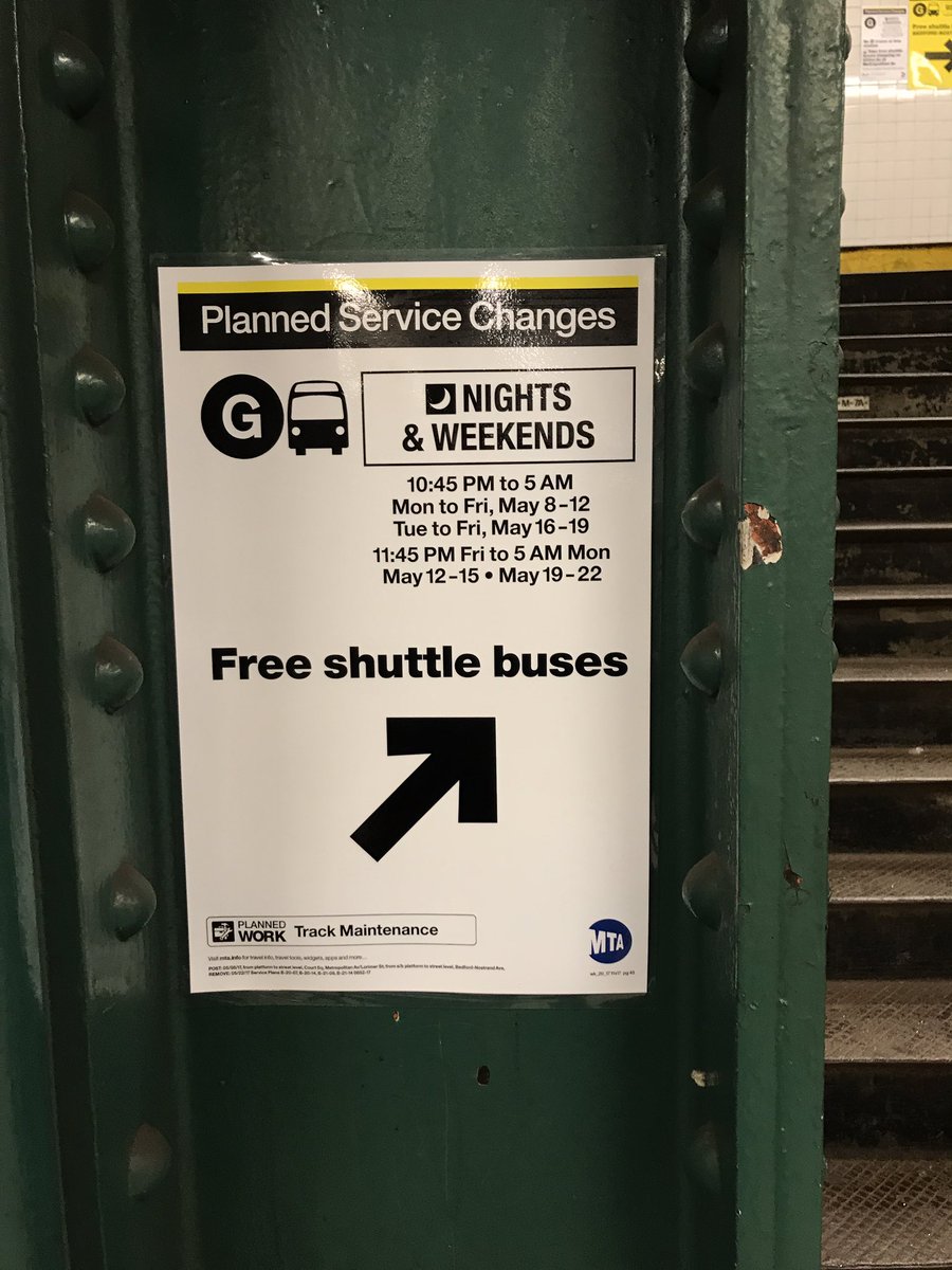 cdferry's tweet photo. @MTA this signage sucks.  It doesn't say the G is not running on the weekend. Super confusing. Thanks! https://t.co/V7V2dWanXI