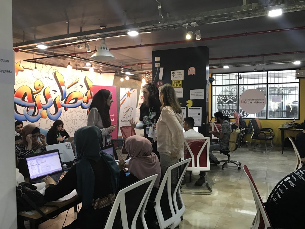 AngelHack's tweet photo. shukraan شكرا to @GiselKordestani &amp; @twephanie for traveling 1000s of miles to mentor/judge #AH10 Gaza &amp; starting the womens circle <3 https://t.co/VSGZ7weeVt