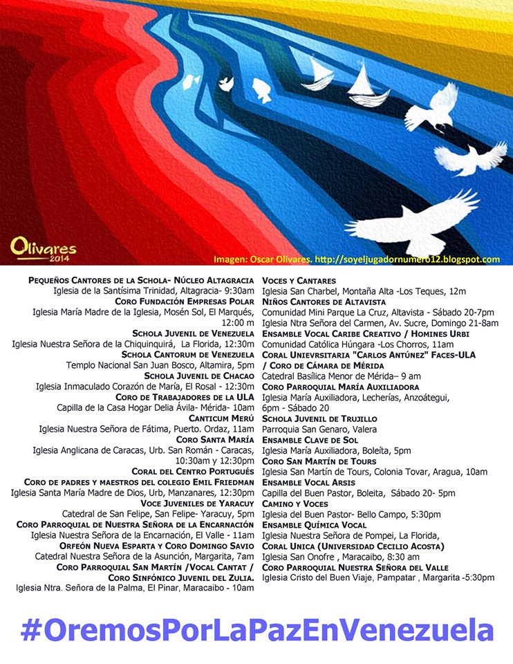 Porque "quien canta ora dos veces". Mañana nos reuniremos para cantar y orar por la Paz en Venezuela #OremosPorLaPazEnVenezuela