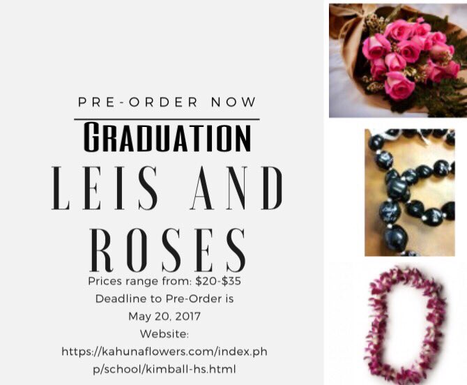 KHSJags2017's tweet photo. SENIORS last day to pre order leis. Pre ordered leis will be delivered to us in the gym before we walk on the day of graduation!!! https://t.co/xbEPVkbVG7
