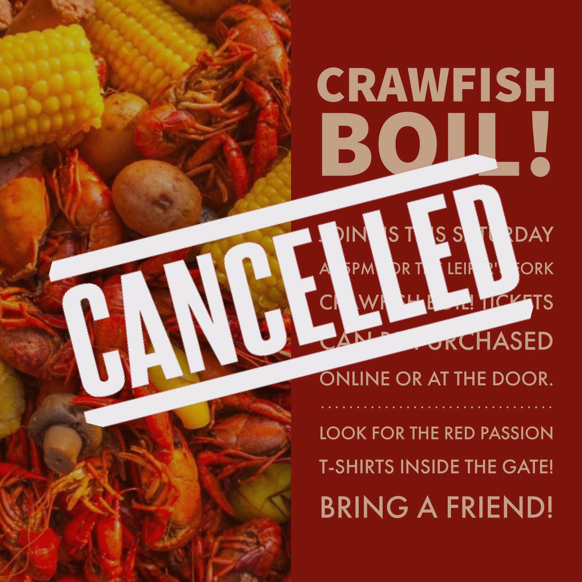 Passion_Nash's tweet photo. Due to rain, we've decided to cancel meeting up at the crawfish boil. Enjoy ur Saturday night indoors. #gopreds https://t.co/D1FIJYCsQE
