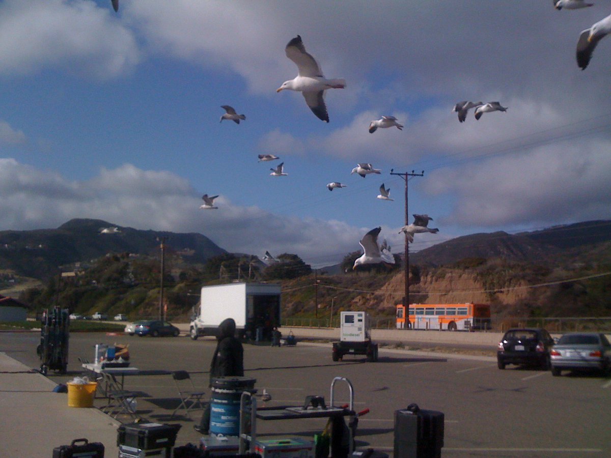 Moments before craft services start flying, on a film set of a Russian feature film "The Mine", back 2012. I love Santa Monica.