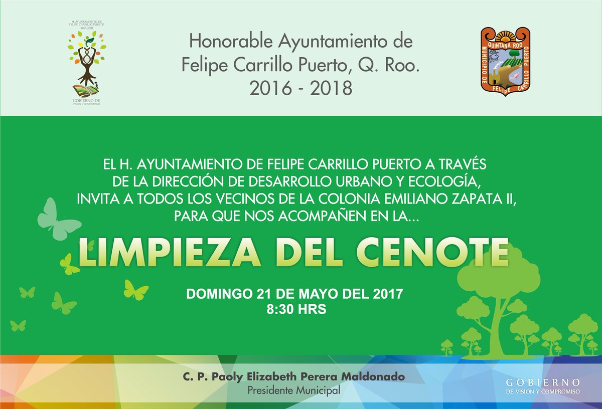 AytoFcp's tweet photo. Invitación a todos los vecinos para que nos acompañen en la limpieza del cenote.
#GobiernoDeVisiónYCompromiso https://t.co/bVj3VYxHL2