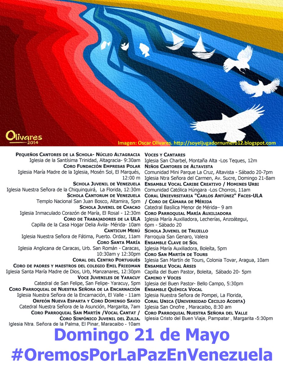 Los esperamos este Domingo, toda Venezuela ora cantando por la Paz y la Luz en nuestra Patria #OremosPorLaPazEnVenezuela <a href="/ManuelSainz/">Manuel Sainz</a>