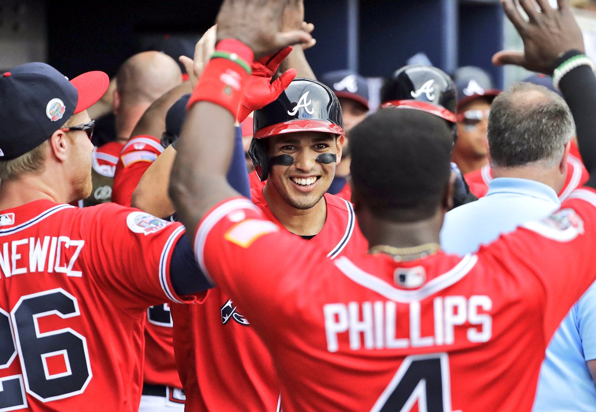 Braves's tweet photo. There's nothing like your first homer in the bigs 😃 https://t.co/buK7xUkgb5