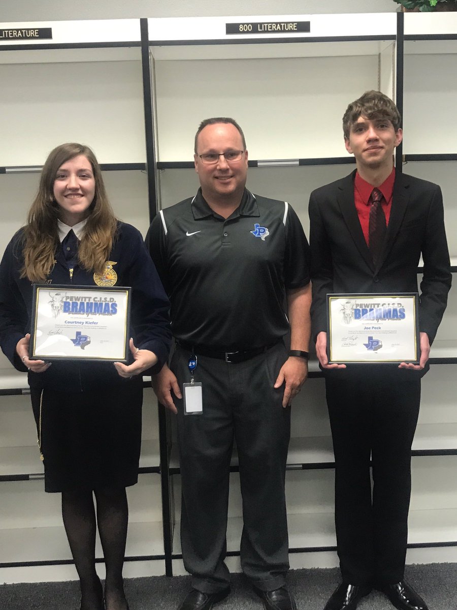 PaulHPewittHS's tweet photo. Brahmas-of-the-Month for May ... Courtney Kiefer and Joe Peck #WeArePewitt #PewittStrong https://t.co/7uuYw5oV3P