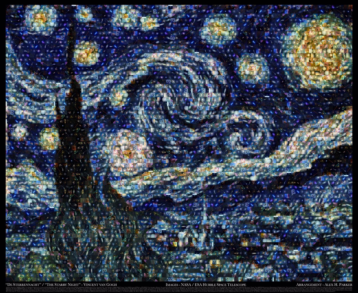lovefortheeyes's tweet photo. Astrophysicist Alex Parker recreated Vincent Van Gogh's The Starry Night using 100 different images from the Hubble Space telescope. https://t.co/1ptEFvUbzy