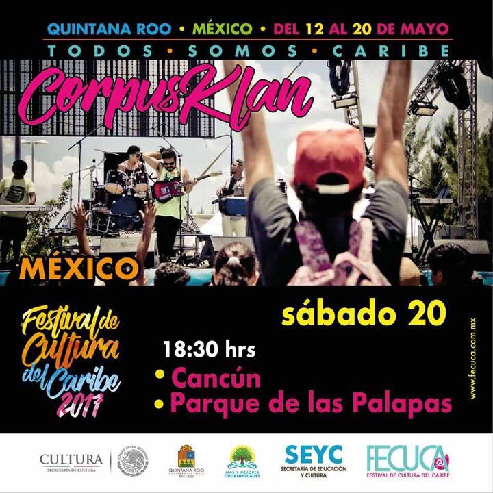 VivoEnCancun's tweet photo. Levante la mano el que quiera una noche de reggae con @corpusklan HOY en #ParqueLasPalapas #FECUCA2017 https://t.co/AGxjCrHHfC