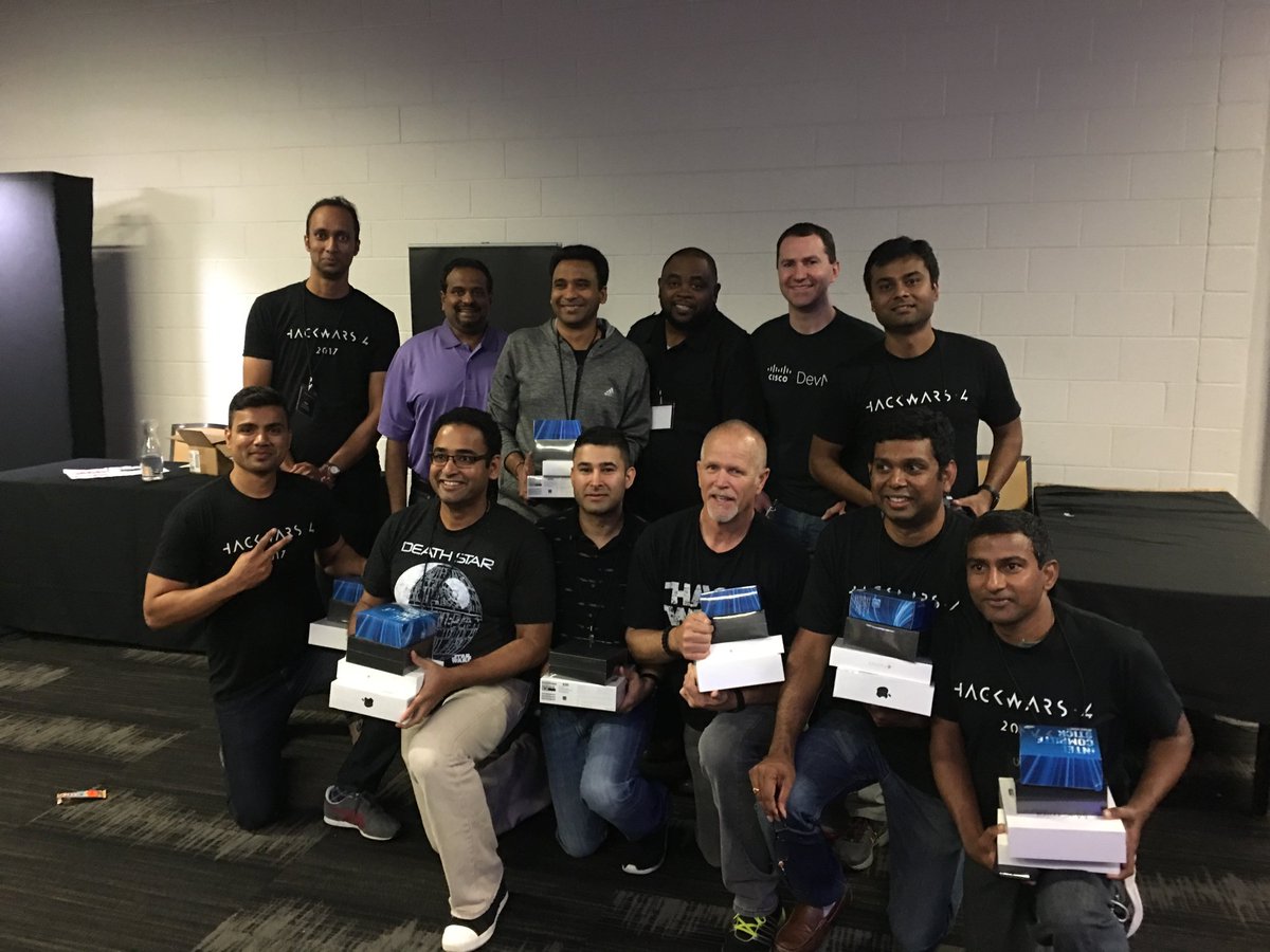 JockDaRock's tweet photo. And that's wrap at another #aahack @CiscoSparkDev @CiscoDevNet These guys cleaned up on the prizes! https://t.co/lxUz5pX6P4