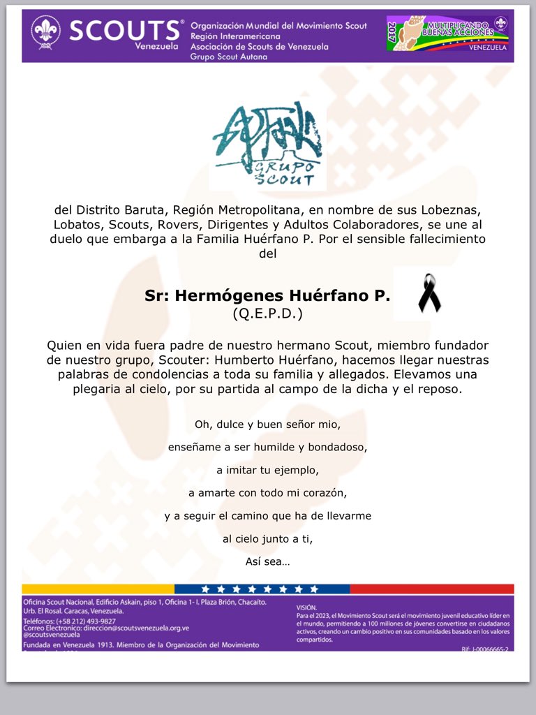 GS_autana's tweet photo. Elevamos una plegaria al cielo. #scoutsvenezuela #distritobaruta #scoutsmetro #grupoautana https://t.co/D3yOfqV80h