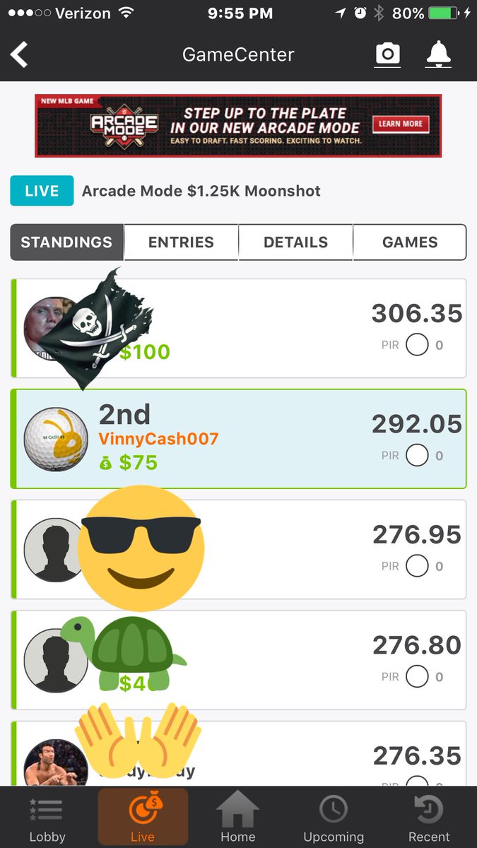 VinnyCash007's tweet photo. #ArcadeMode #draftKings these are crazy #IamGreedy #NotBad #gimme5x #MLBCash 😘⚾️💰🤑🤑 💲💲CASH 💲💲 https://t.co/WruQvY6fHZ