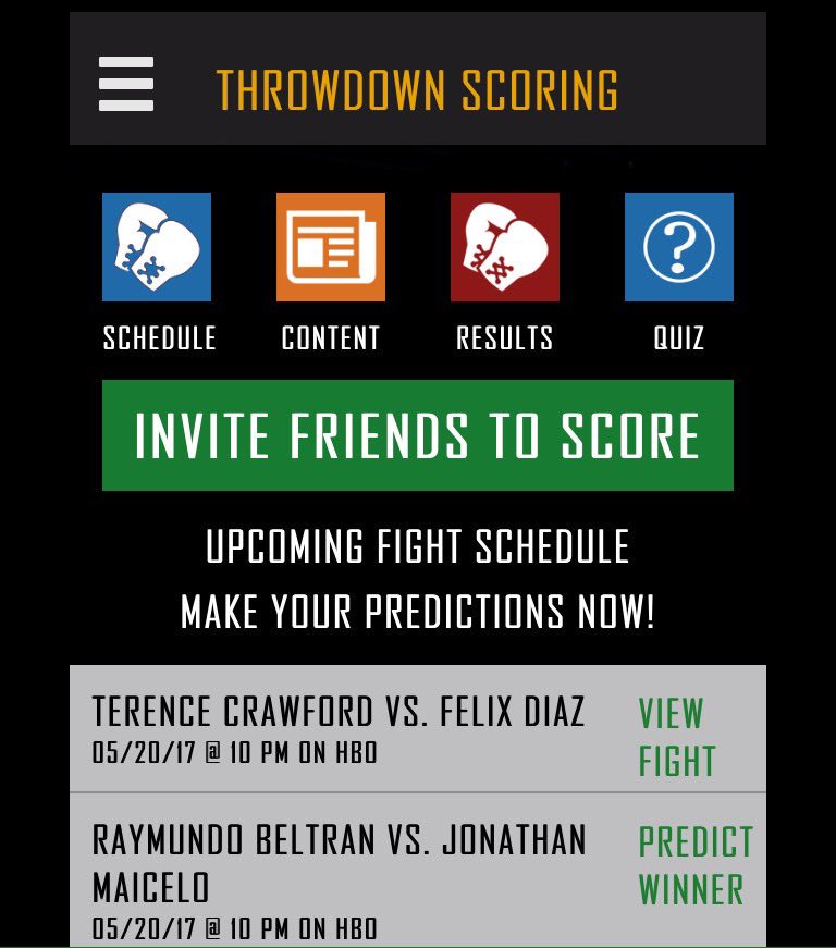 Throwdownscore's tweet image. Show is about to start. Grab your devices, make your fight predictions and score the fights live with us at @Throwdownscore #CrawfordDiaz