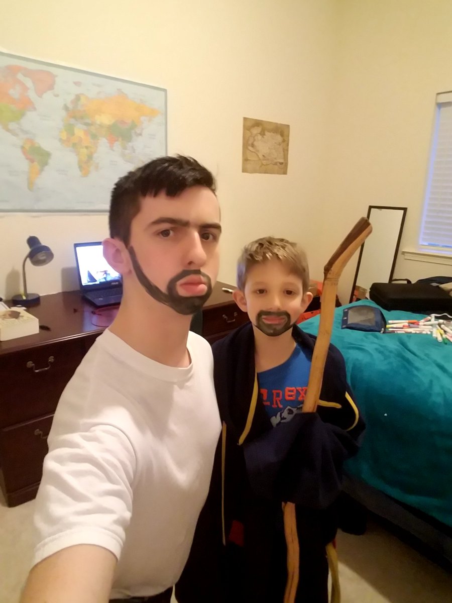 JaredSchow's tweet photo. I have transformed Wyatt into a character out of Shakespeare. He's ready for theater. Need I say more? #FakeBeards #Medieval https://t.co/9pQss3Hhhf