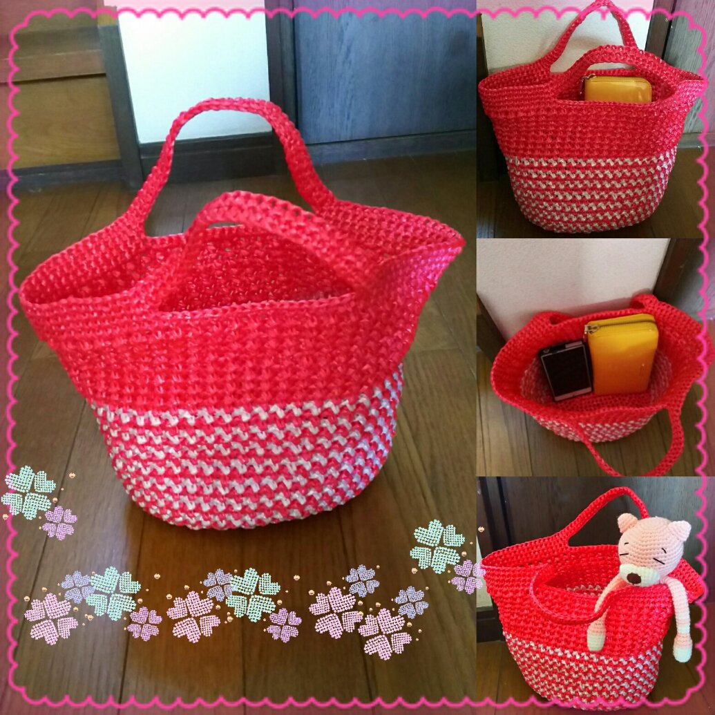 りり しばらく 低浮上に ˆ ˆ ビニール紐バッグ 家にあった100均のひも もう少し 持ち手を編みたかったけど 足りませんでした 手も痛くて 何日かかったのか 初めて 少し満足 ビニールひもバッグ 100均 ビニール紐 T Co Fq6ju4xuma